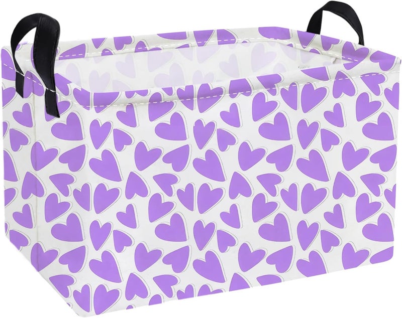 ESSME Rectangular Valentine's Day Basket,Heart Storage Bins Organizer with Handles for Girls Room Decor, Gift Basket,Shelf Basket.(Purple heart) - Image 1